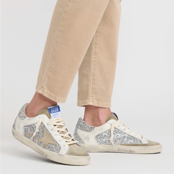 Golden Goose Shoes - Golden Goose Superstar Sneaker White Leather/Silver Glitter/Taupe Suede 38 NIB